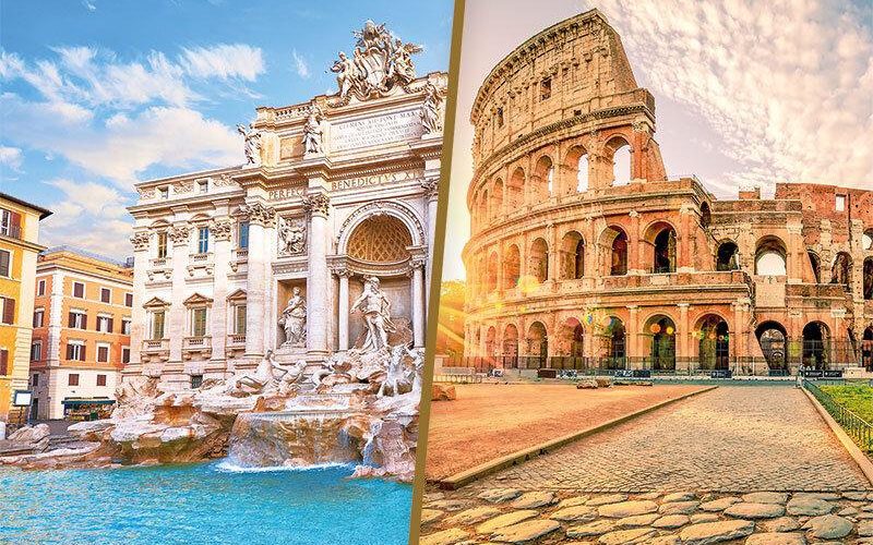 Rome sightseeing landmarks: Trevi Fountain and Colosseum