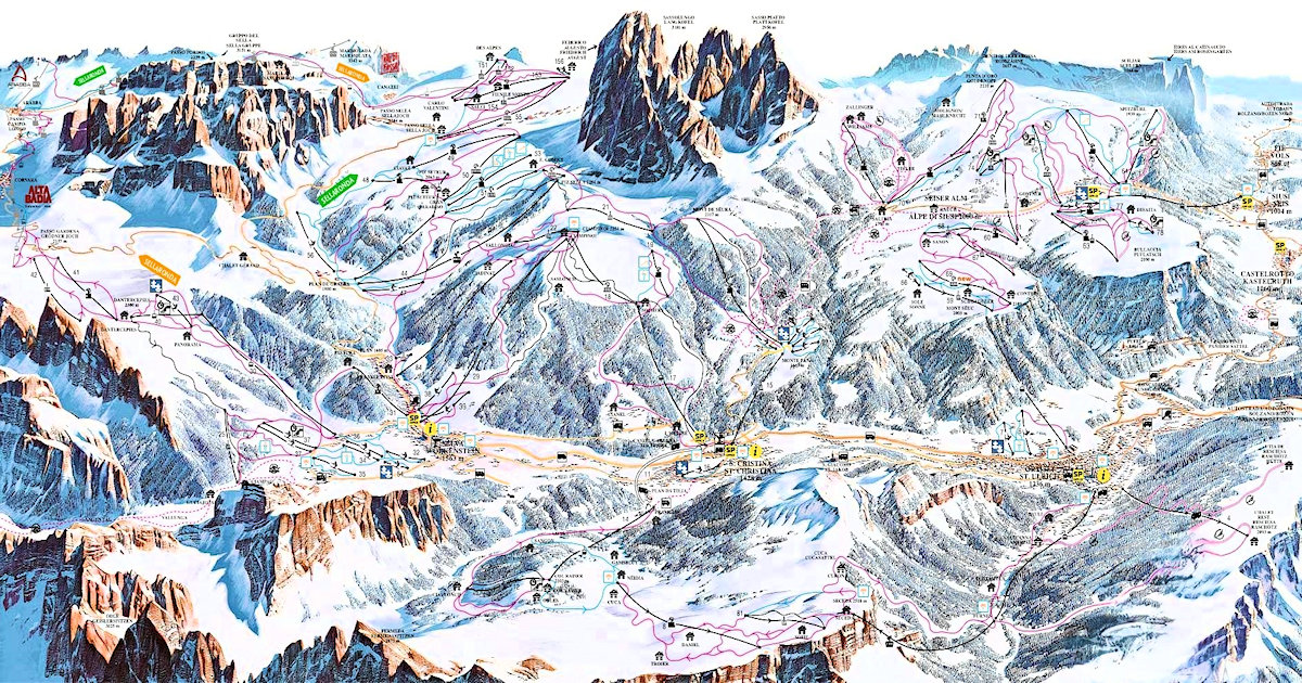 Val Gardena Ski Map – Sella Ronda & Dolomites Trails